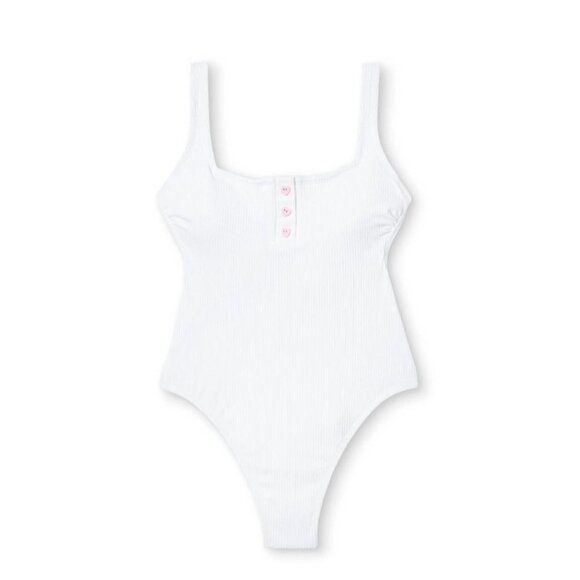 Stoney Clover Lane White Ribbed Henley One-Piece Swimsuit Size Small - Picture 3 of 8